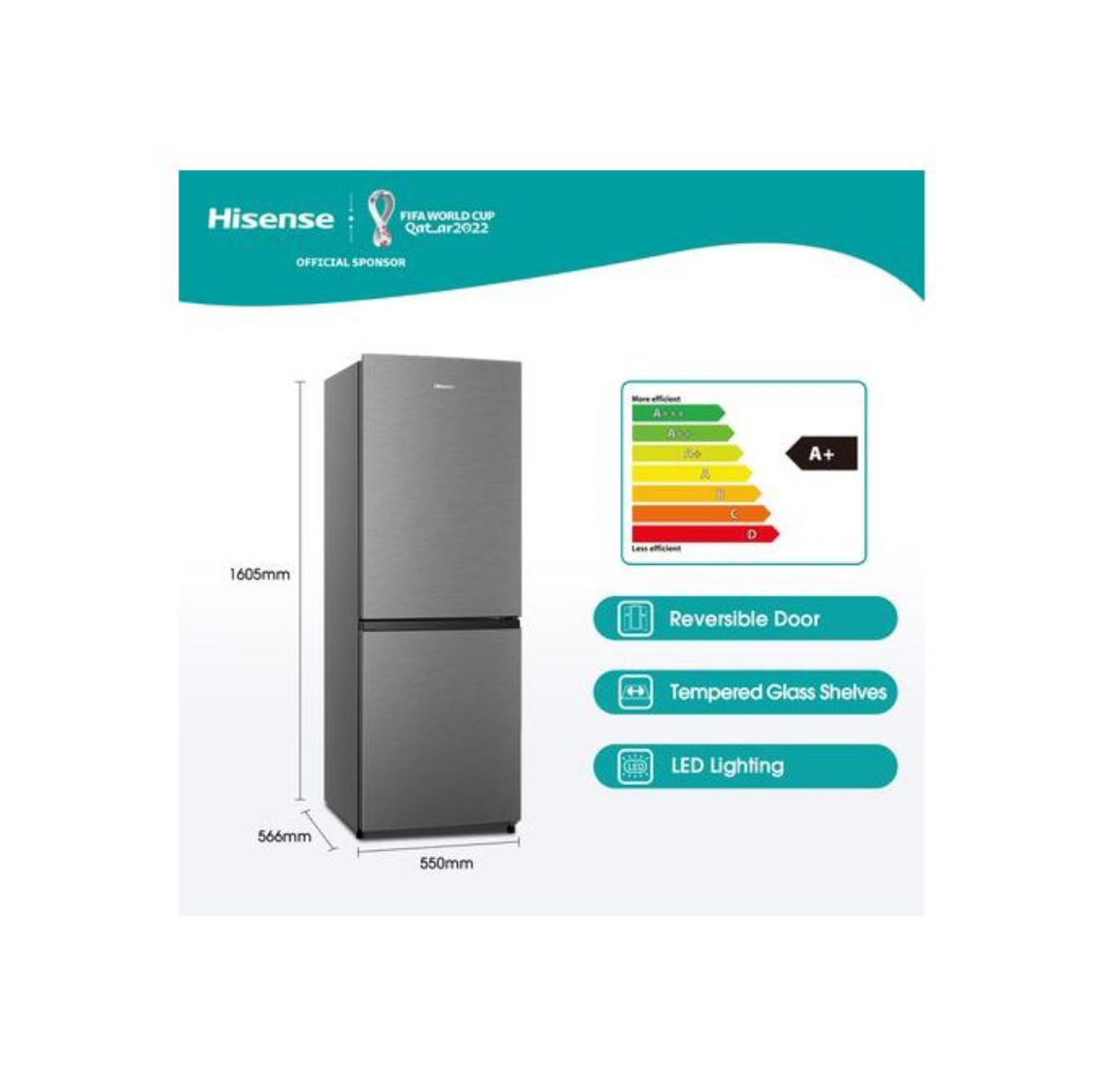 Hisense 290-Litre Double Door Fridge; Bottom Freezer Defrost Refrigerator | RB290D4S - Image 4