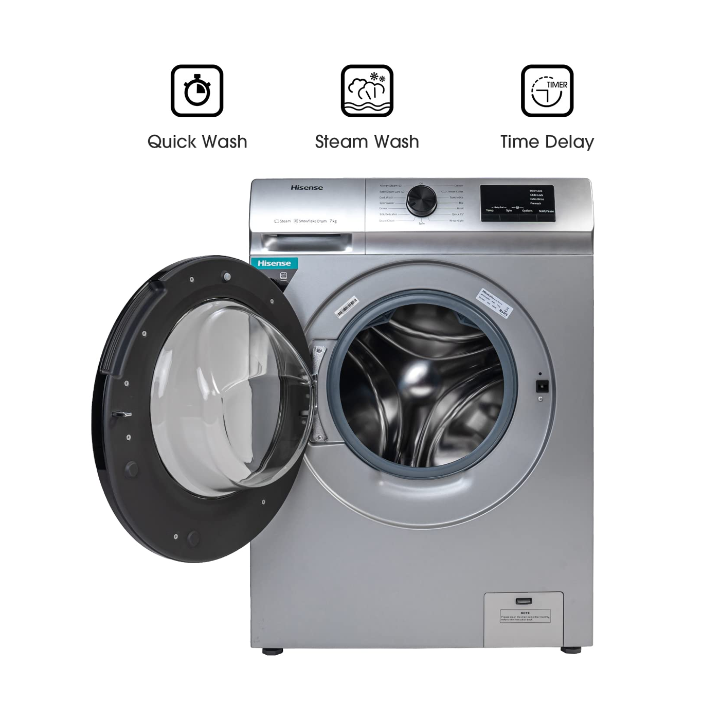 Hisense 7KG Automatic Front Load Washing Machine, 1200RPM, 16 Programs, Quick Wash, Child Lock, Energy Class A+++, Silver, WFHV7012S - Image 2