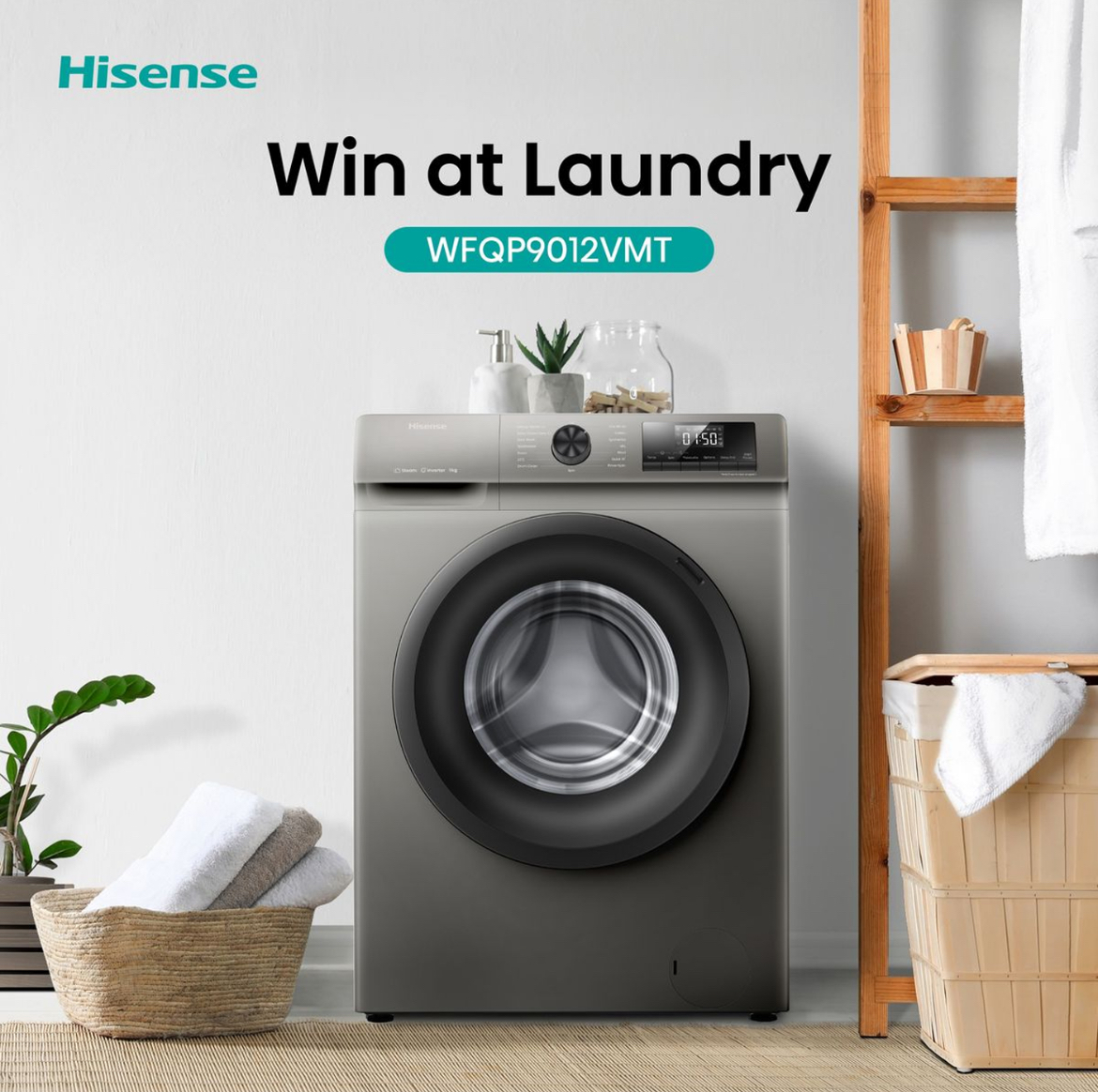 Hisense 8Kg/5kg Washer Dryer, 8kg Washing and 5kg Drying, Silver, WDQY8014EV - Image 2