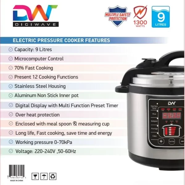 Digiwave Digital Pressure Cooker DW-PC 1714 – 9L 1300W Multi-Function Electric Cooker